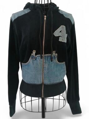 Y2K vintage Riley denim and velour hoodie